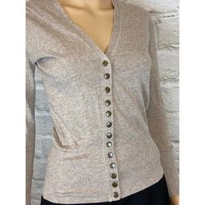 COL STORY Sweater Beige Brown Front Snaps SMALL Acrylic Cotton Fitted Stretchy